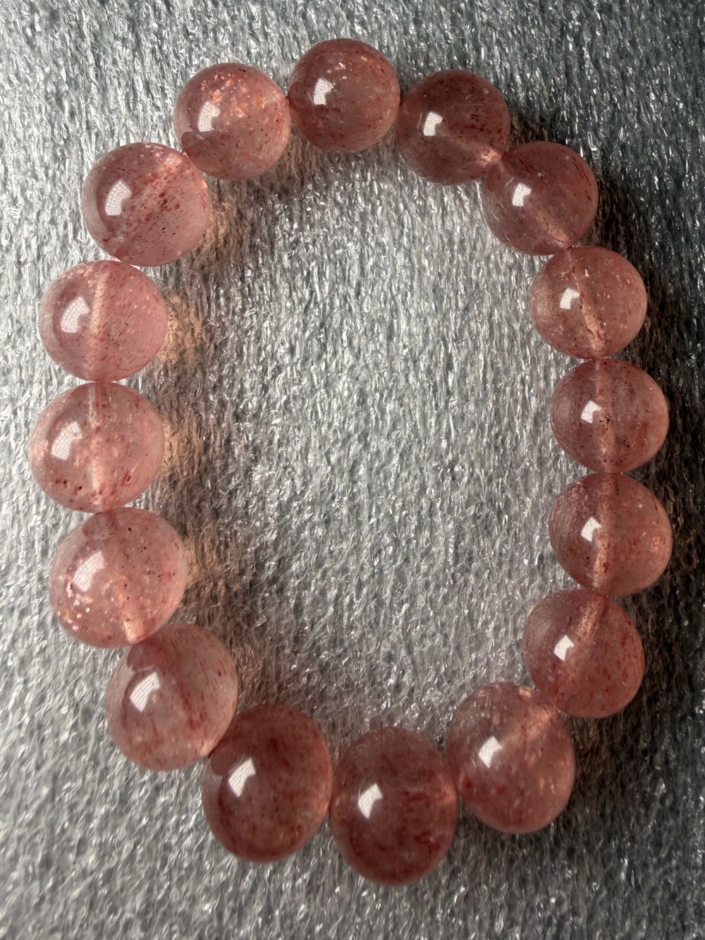 HQ 12MM Pink Peach Strawberry Quartz Natural Crystal Bracelet